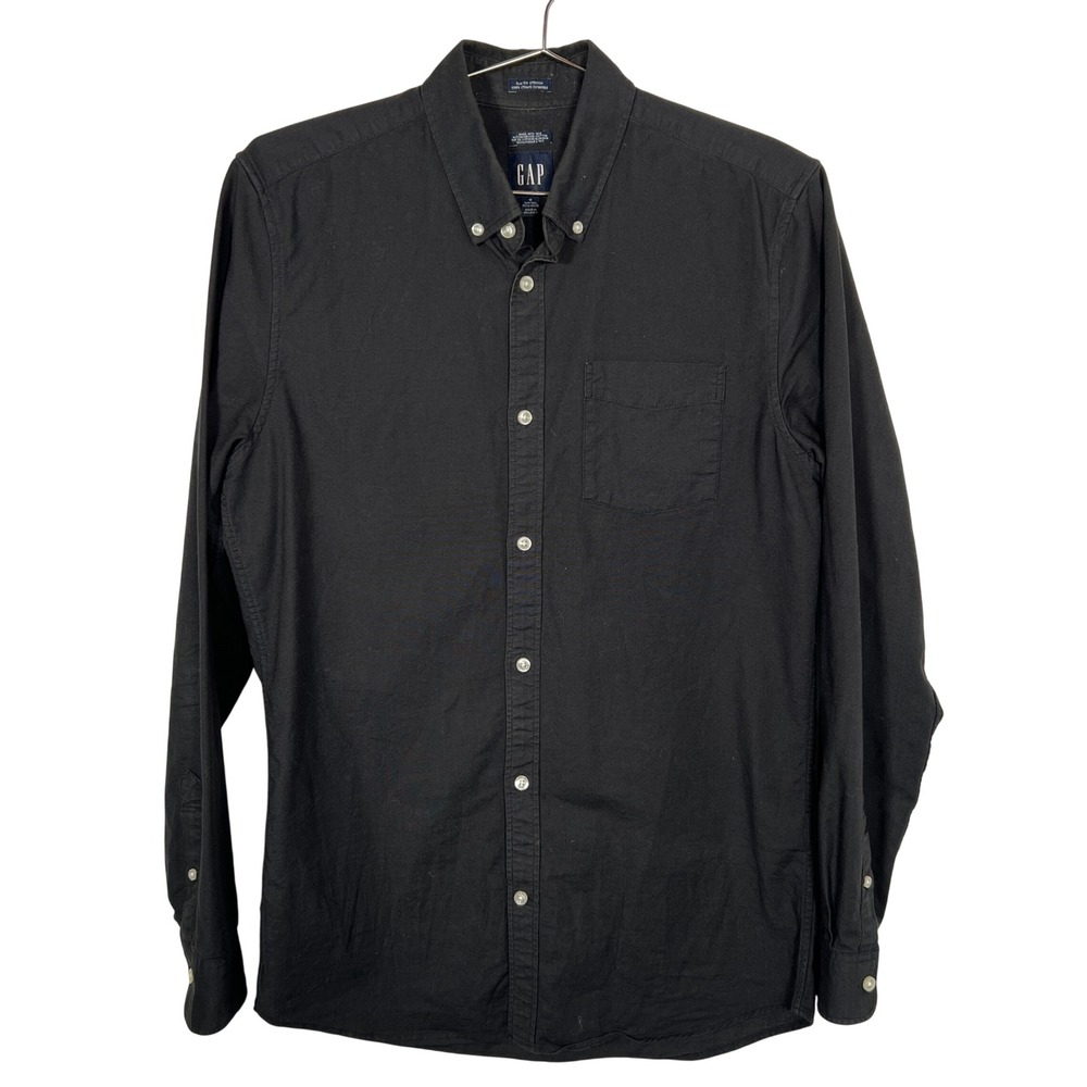Slim Fit Black Button‎ Down GAP Stretch Cotton Shirt Medium Tall Mens Casual